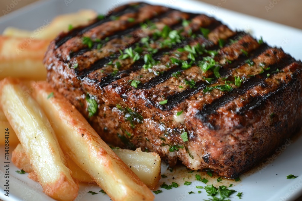 Grilled Steak Served with Crispy Potato Fries Grilled Steak Served with Crispy Potato Fries