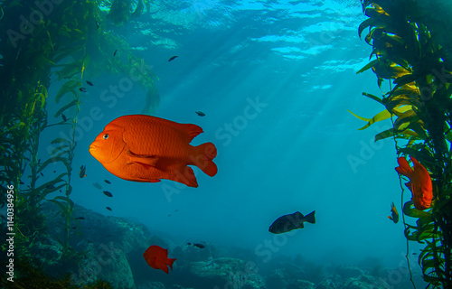 Garibaldi fish underwater photo