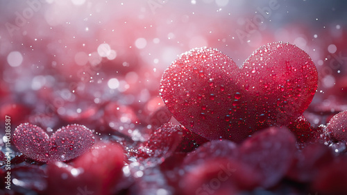 Beautiful background with red hearts on blurred background for Valentines Day.