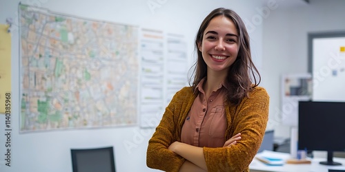 Wallpaper Mural Portrait of an urban planner standing confidently in a city planning office, smiling Torontodigital.ca