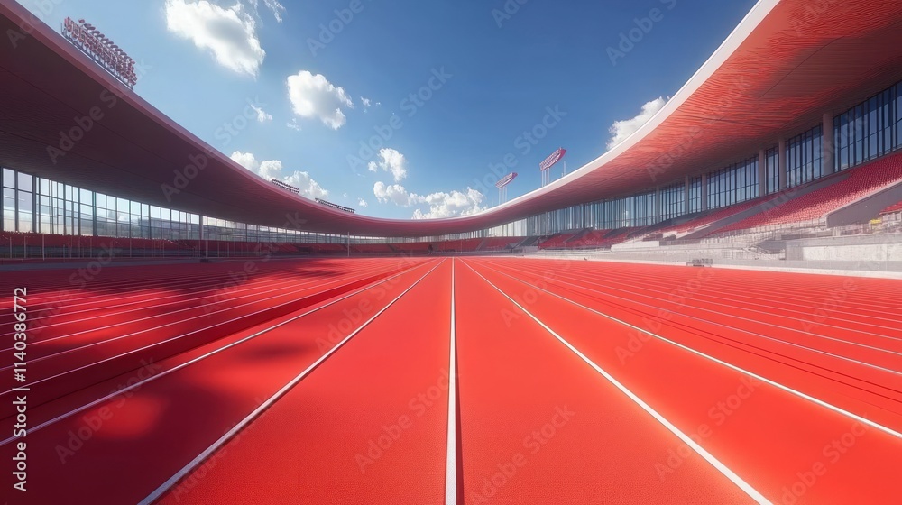 Red running track for athletics at stadium Red running track for athletics at stadium