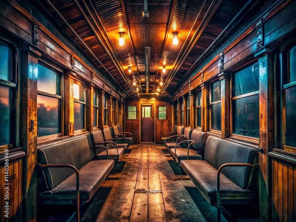 Empty Train Carriage Night Photography, Dark Railway Wagon Interior, Night Train Scene, Abandoned Railroad Car, Gloomy Train Interior, Nighttime Railway, Empty Train at Night Empty Train Carriage Night Photography, Dark Railway Wagon Interior, Night Train Scene, Abandoned Railroad Car, Gloomy Train Interior, Nighttime Railway, Empty Train at Night