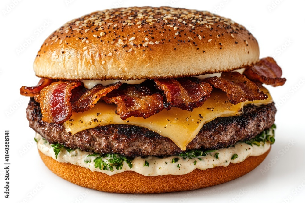 Delicious Bacon Cheeseburger with Sesame Seed Bun Delicious Bacon Cheeseburger with Sesame Seed Bun