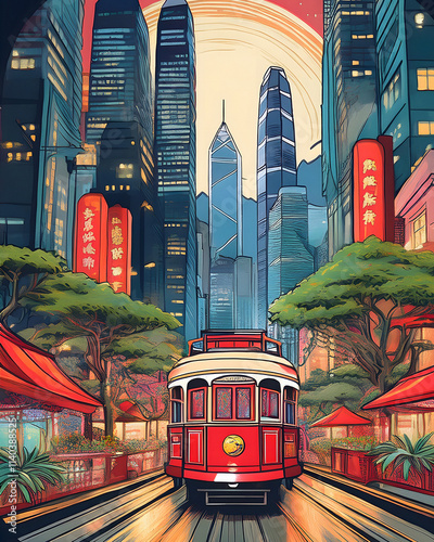 Vibrant Hong Kong City Tourism Poster
