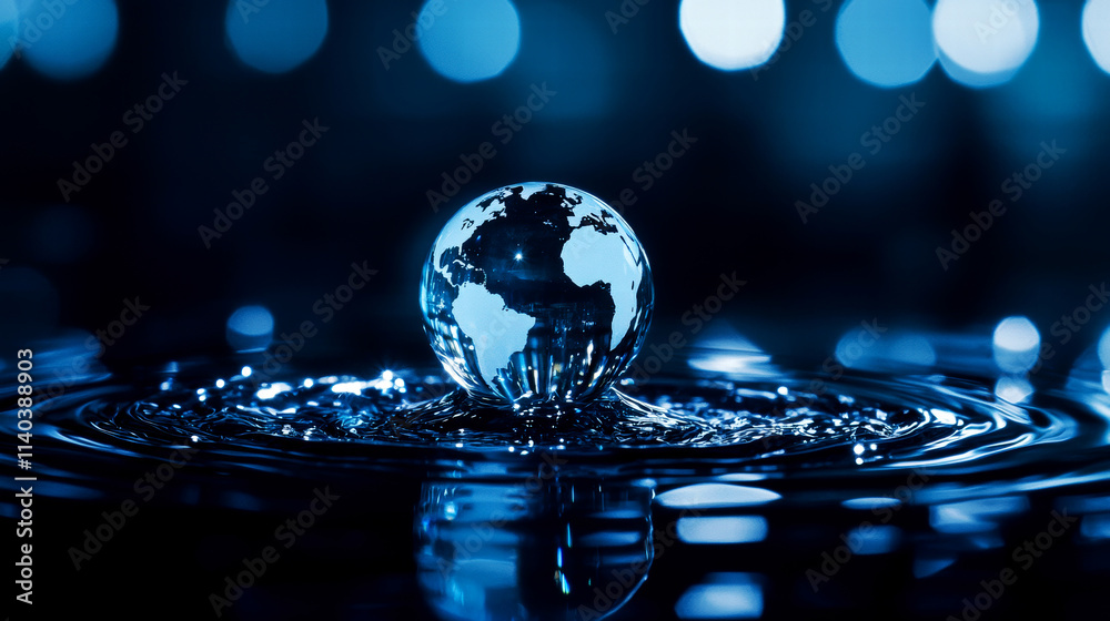 Fototapeta premium Water droplet reflecting the world in a serene environment