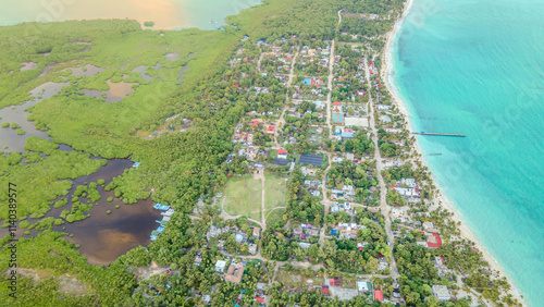 Aerial Drone videos of breathtaking Beauty of Sian Ka'an reserve in Quintana Roo Mexico. A paradise of white Sand beaches, crystal clear water and palm trees