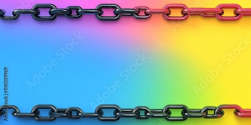 Bright colored banner with contrasting space and chain links creating a vibrant border photo