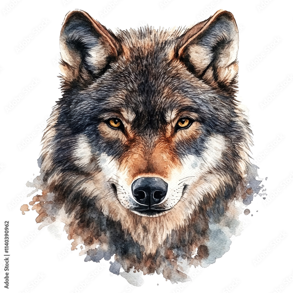 Fototapeta premium A Watercolor Painting of a Wolf's Head Against