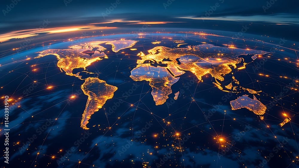 Intricate global value chains connecting manufacturers, suppliers, and distributors across borders - conceptual illustration of international trade and supply chains Intricate global value chains connecting manufacturers, suppliers, and distributors across borders - conceptual illustration of international trade and supply chains