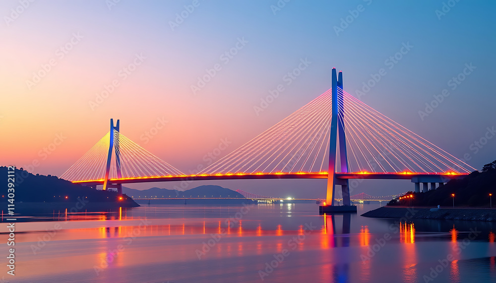 Obraz premium Futuristic Bridge - A glowing bridge symbolizing the transition. background copyspace