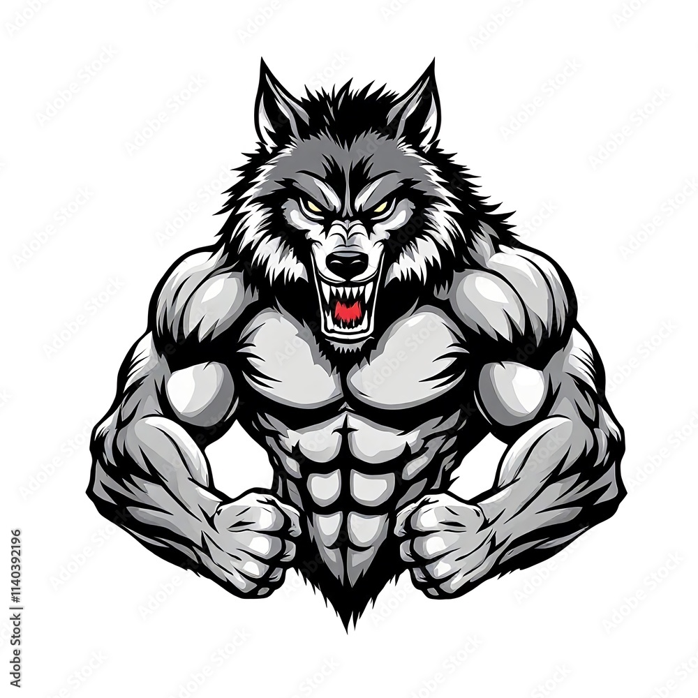 Fototapeta premium Illustration of a Muscular, Fierce Wolf with a Menacing Expression