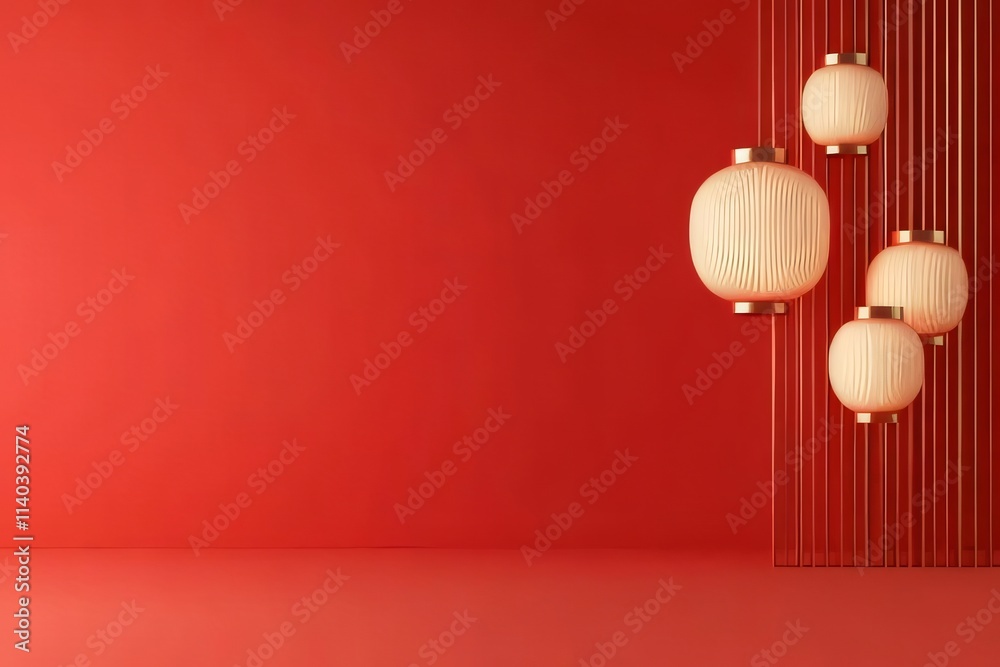 Red room with hanging paper lanterns. Red room with hanging paper lanterns.