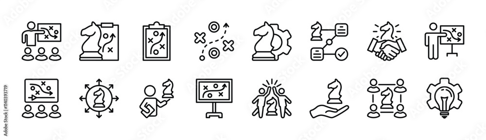 Successful business strategy thin line icon vector set. Containing teamwork, plan, workflow, idea, solution, presentation, management, connection, handshake, organization, online, cooperation Successful business strategy thin line icon vector set. Containing teamwork, plan, workflow, idea, solution, presentation, management, connection, handshake, organization, online, cooperation