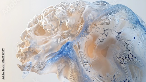 Neuroscience AI research concept:Cross-section of a human brain with digital neural networks overlaying biological structures, intricate circuit-like pathways replacing neural connections,illustration