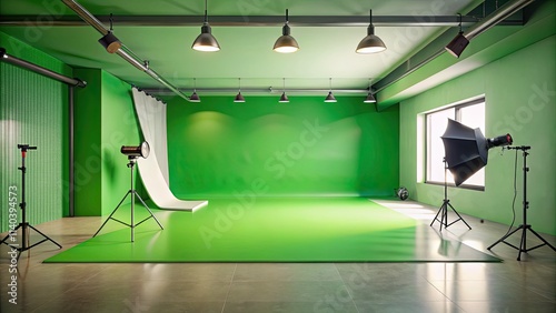 Chroma key photography:  Green screen studio, backdrop setup, digital image editing for professional photoshoots.