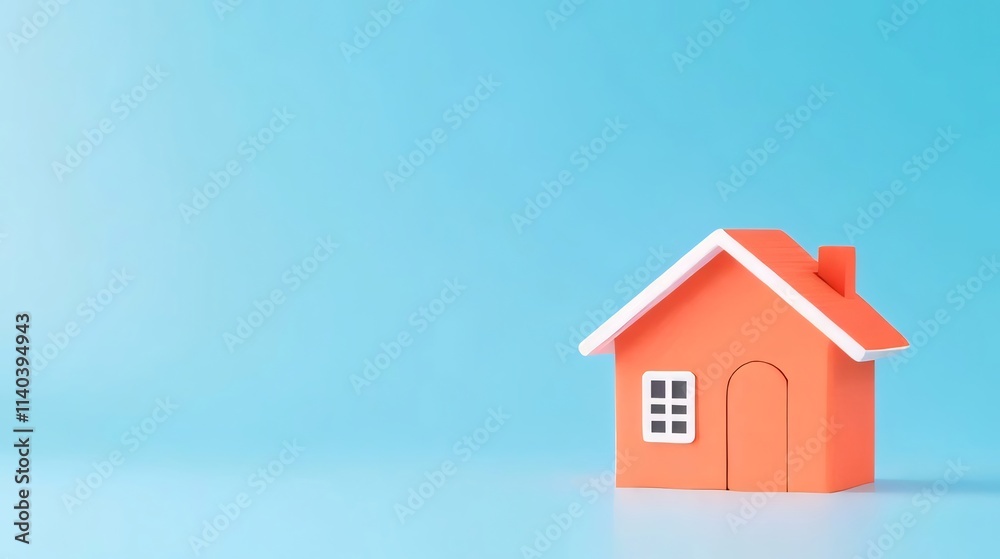 Small orange house model on blue background. (1) Small orange house model on blue background. (1)