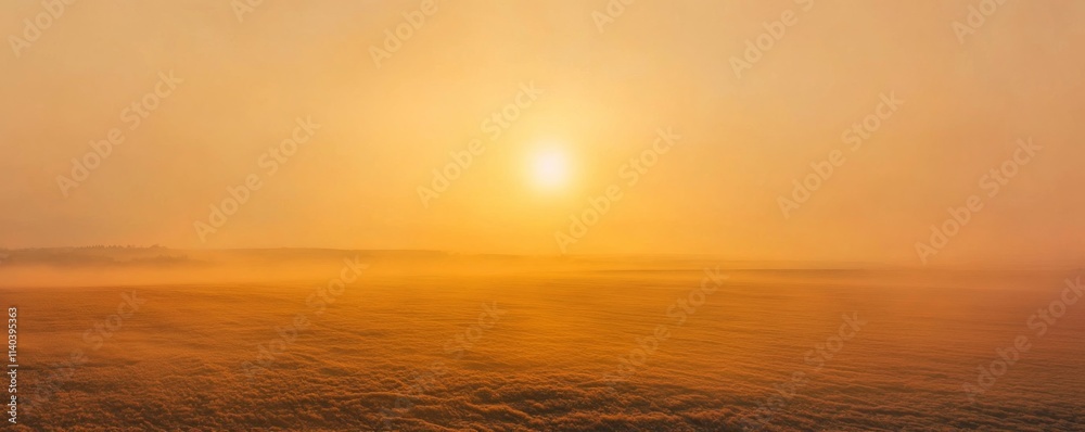 Naklejka premium Atmospheric Panorama on the Surface of Mars. Martian Landscape Photo with Hazy Orange Sky.