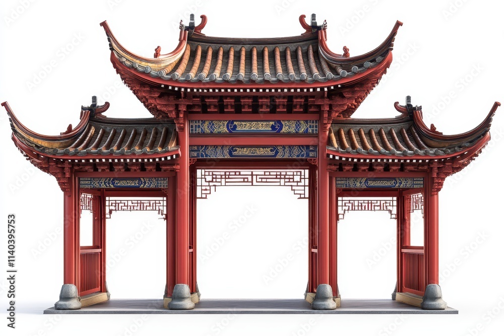Fototapeta premium White background with a Chinese pavilion entrance
