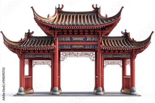 White background with a Chinese pavilion entrance photo