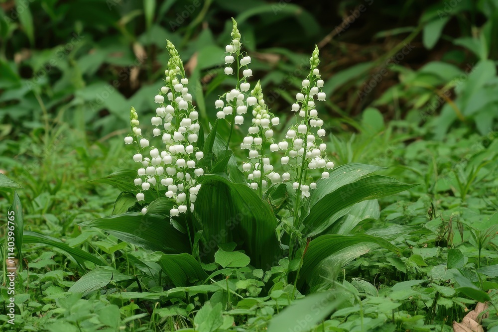 White lily of the valley amidst green grass in Bangladesh