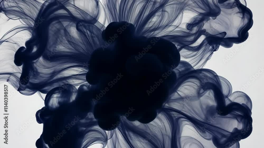 Dark swirling ink creates an abstract floral design against a light background