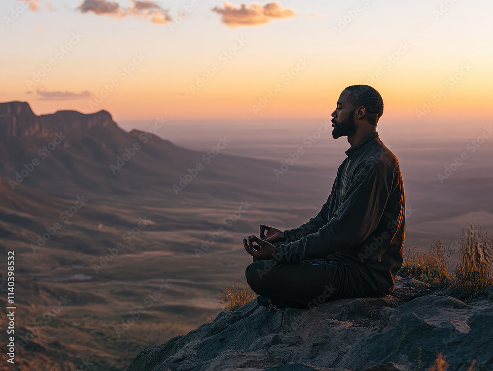 Man Meditating on Mountain Peak During Sunset Man Meditating on Mountain Peak During Sunset
