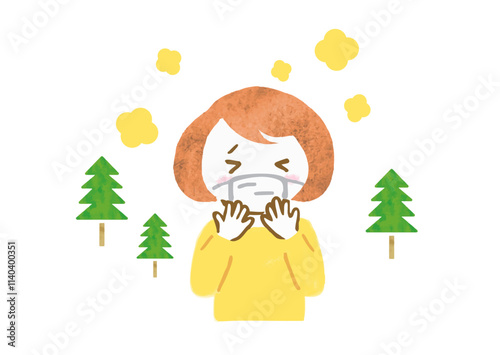 花粉に苦しむ女性の手描きイラスト