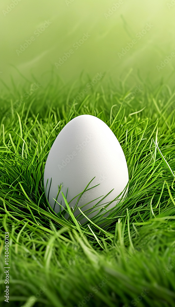 Serene white egg nestled in lush green grass on a bright sunny day Serene white egg nestled in lush green grass on a bright sunny day