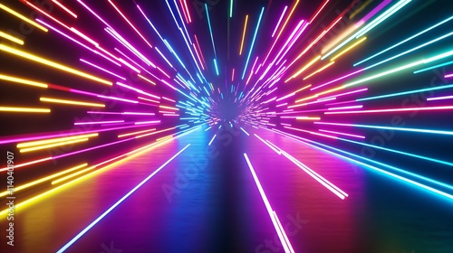 Vivid 3d render abstract background with neon spectrum and glowing lines