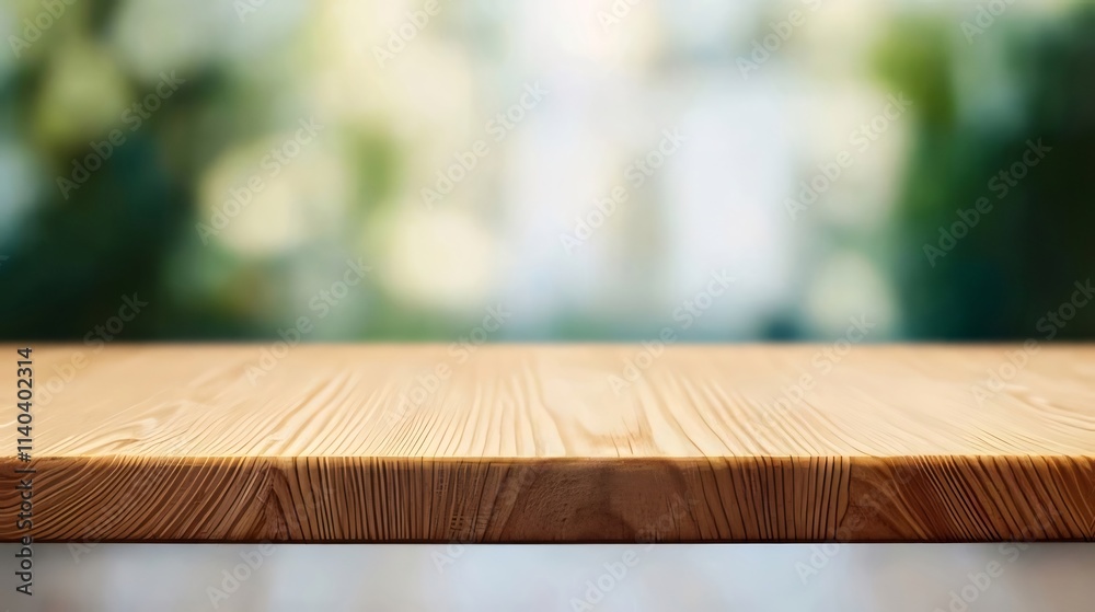 Empty wooden table against blurred green background. Empty wooden table against blurred green background.