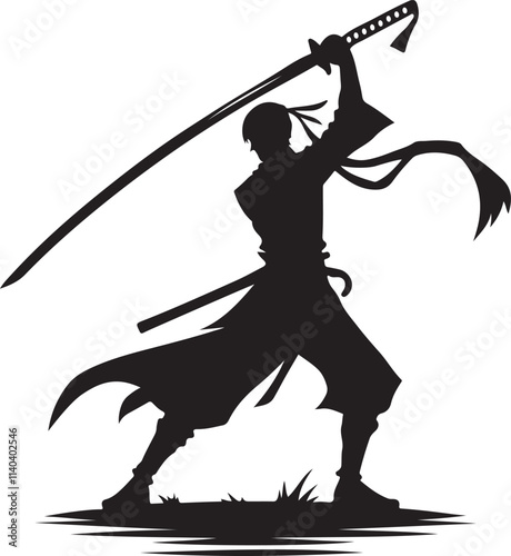 Person with a sword silhouette vector illustration