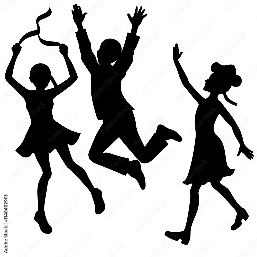 Hop, Skip, and Celebrate vector silhouette Hop, Skip, and Celebrate vector silhouette