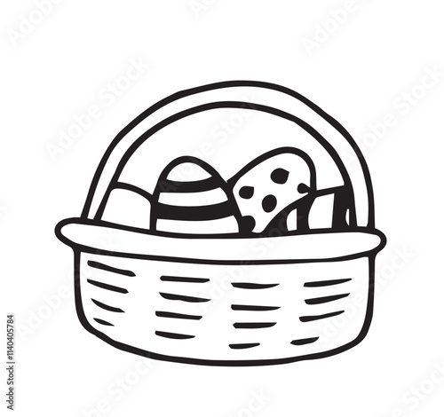basket with Easter eggs. cute doodle style illustration