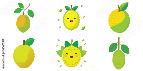 Vector illustration summer fruits of jackfruits set on white background