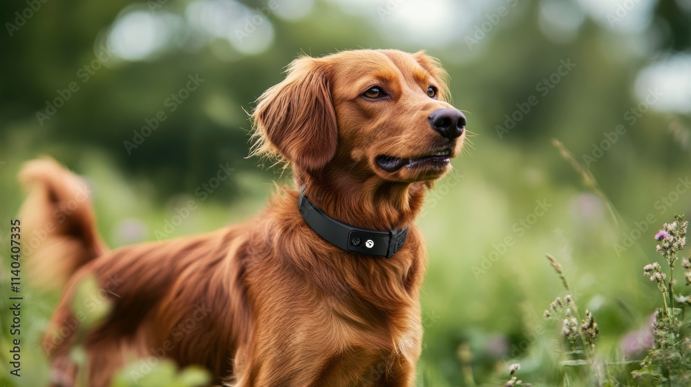 Dog with GPS Tracker for Safety in Nature Dog with GPS Tracker for Safety in Nature