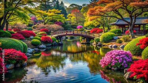 Furukawa Gardens Japanese Garden Landscape Photography, Serenity, Tranquility, Nature, Scenery, Plants, Flowers, Ponds, Bridges, Pathways photo