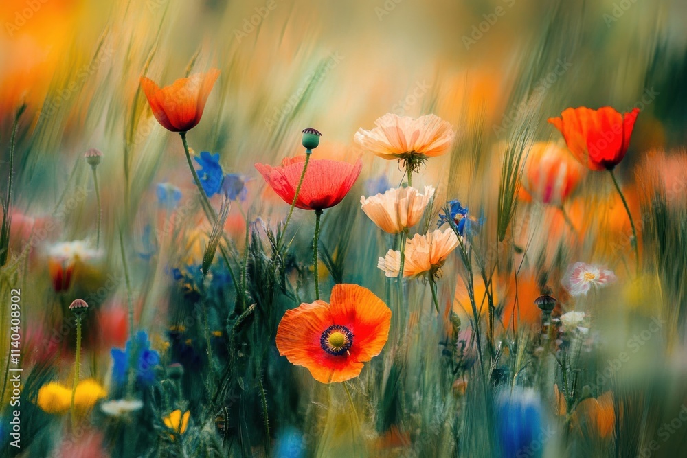 Obraz premium Vibrant wildflowers in a sunlit meadow. (5)