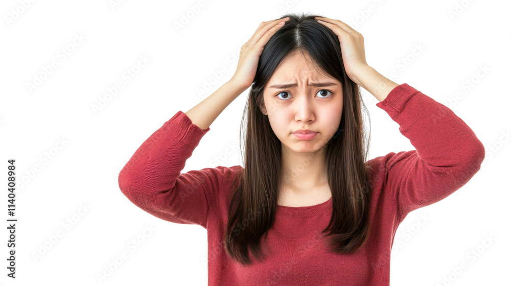 Stressed Asian Woman Thinking – Portrait on transparent Background Stressed Asian Woman Thinking – Portrait on transparent Background