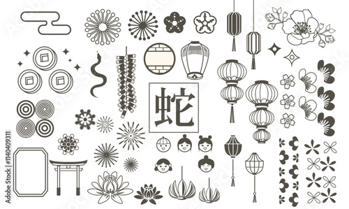Chinese new year Icons bundle, symbols and decorations, all icon grouped neatly