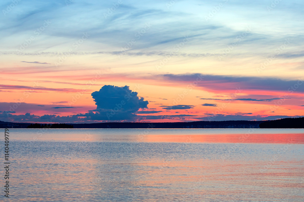 Summer evening sky and water landscape after sunset. Summer evening sky and water landscape after sunset.