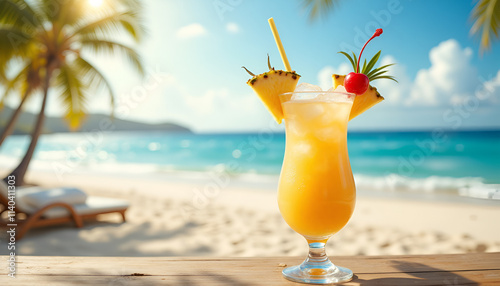 Beachside Bliss, Tropical Drink with Palm Trees