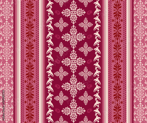 Damas fabric pattern, abstract, ethnic, complex pattern, beautiful pink tone, damas pattern for decoration, textiles, backgrounds, clothing, carpets, curtains, cards as desired.