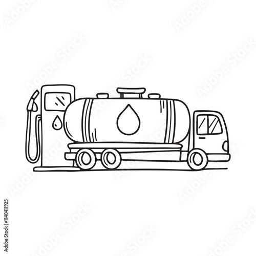 Doodle illustration of a gas tank being transported on a truck to a storage facility