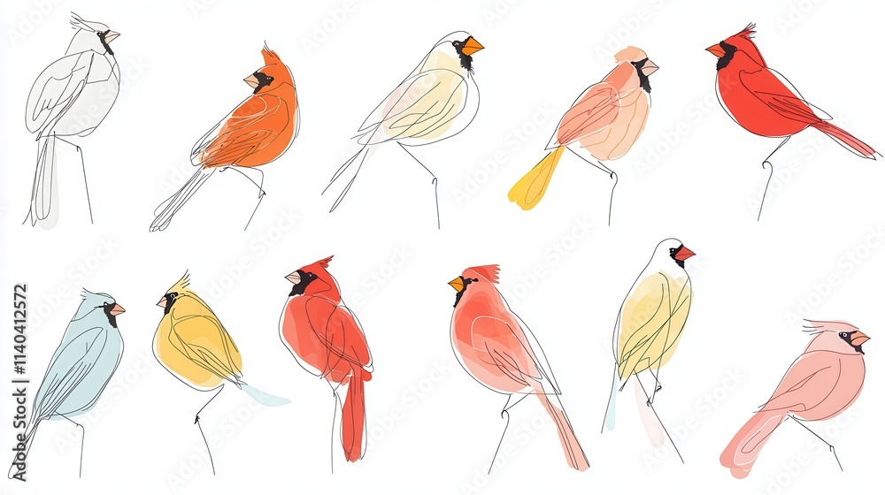 Colorful Sketches of Various Bird Species Displaying Unique Features and Vibrant Colors Colorful Sketches of Various Bird Species Displaying Unique Features and Vibrant Colors
