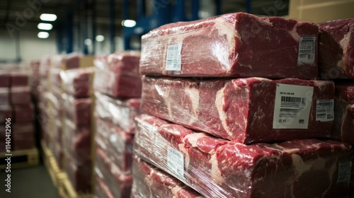 Large Boxes of Frozen Meat in Distribution Center