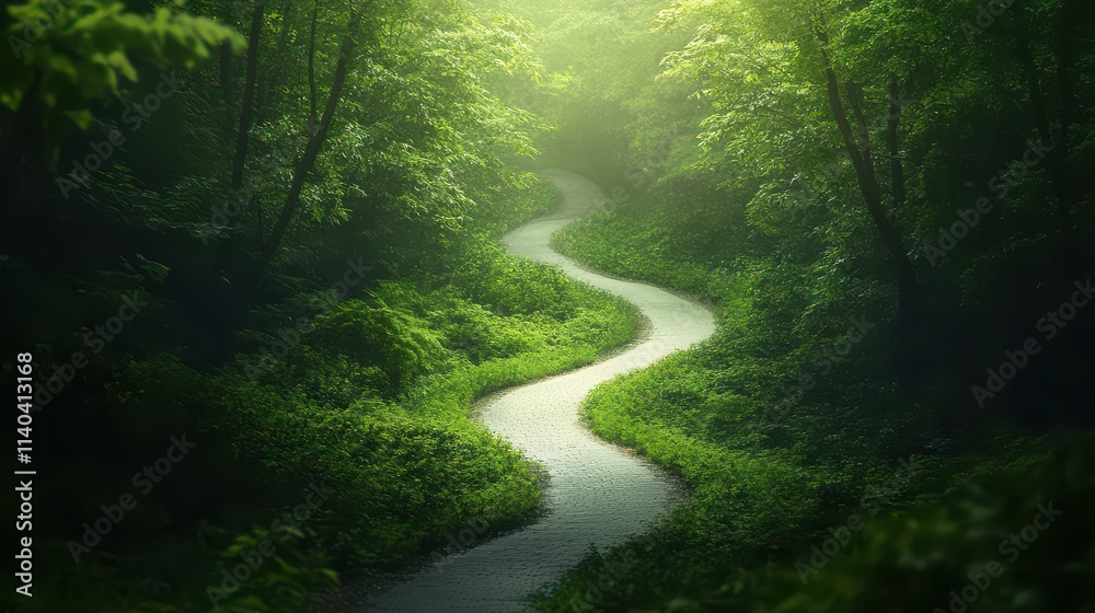 Fototapeta premium Serene Forest Pathway Along a Gentle Stream