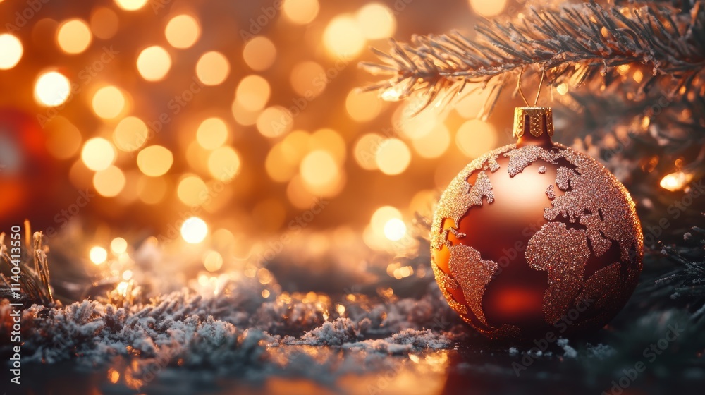 Fototapeta premium christmas world map globe ornament ball bakcground concept
