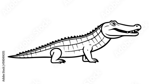 crocodile illustration in vector black and white outline line art 