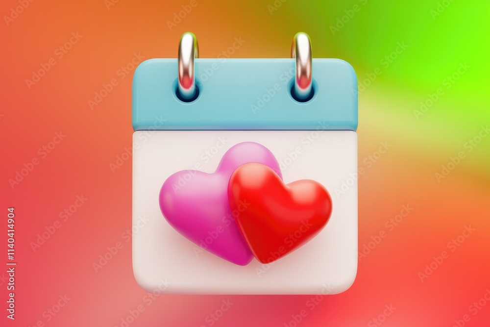 A calendar icon with two hearts symbolizing love and Valentine's Day. A calendar icon with two hearts symbolizing love and Valentine's Day.