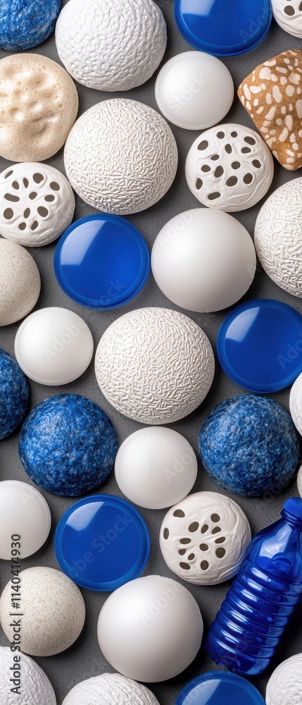 Fototapeta premium A vibrant collage of textured spheres in blue and white, suitable for artistic projects.